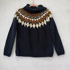 Rachel Zoe Sweater Womens Large Blue Fair Isle Turtleneck Ski Knit Pullover